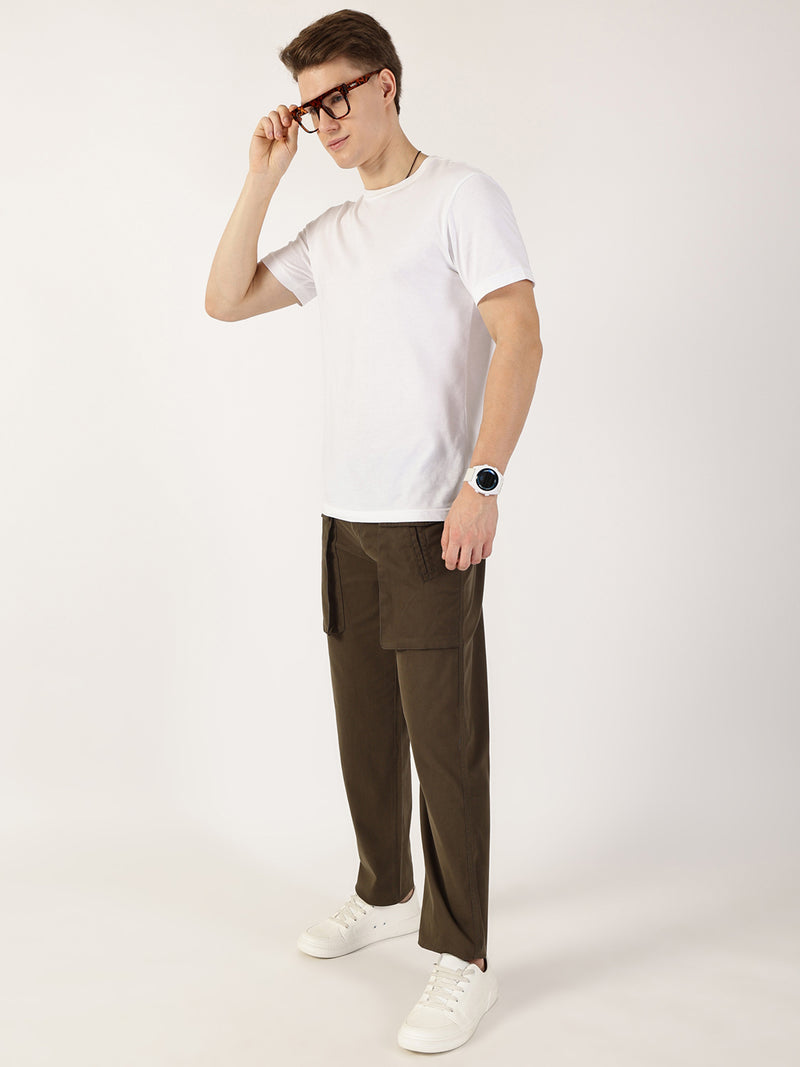 Thomas Scott Men Mehandi Regular Fit Cargos Cotton Trousers