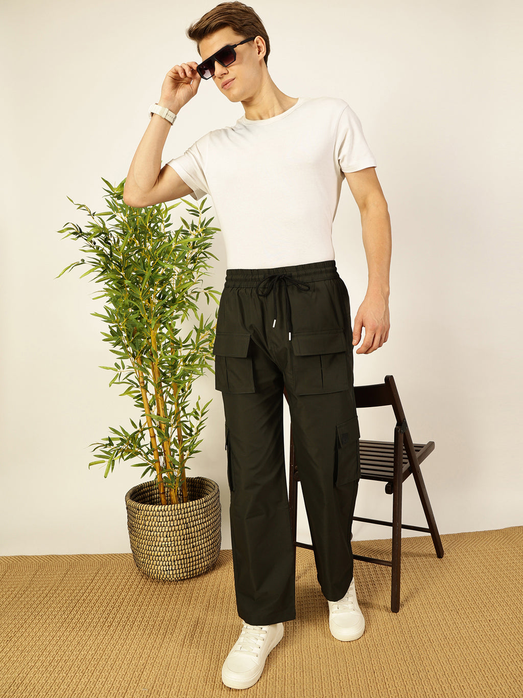 Thomas Scott Men Smart Loose Fit Wrinkle Free Cargos Trousers
