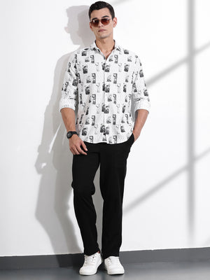 Thomas Scott Men Olive Slim Fit Long Sleeves Abstract Printed Casual Shirt