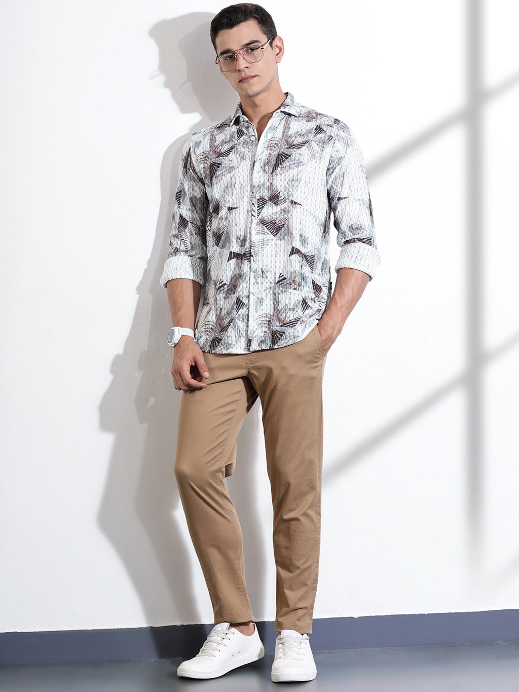 Thomas Scott Men Grey Slim Fit Long Sleeves Abstract Printed Casual Shirt