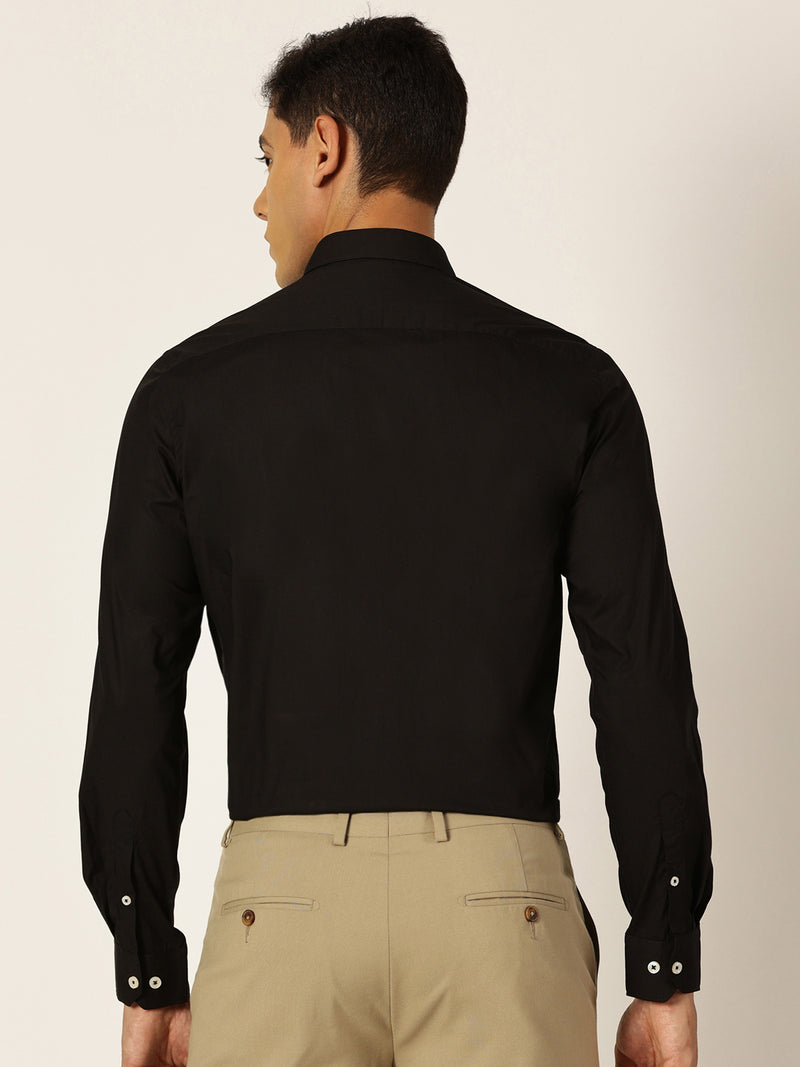 Thomas Scott Men Black Slim Fit Long Sleeves Solid Cotton Formal Shirt