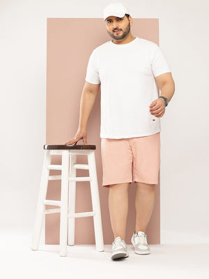 Thomas Scott Men Peach Plus Size Solid Mid Rise Regular Fit Cotton Chino Shorts