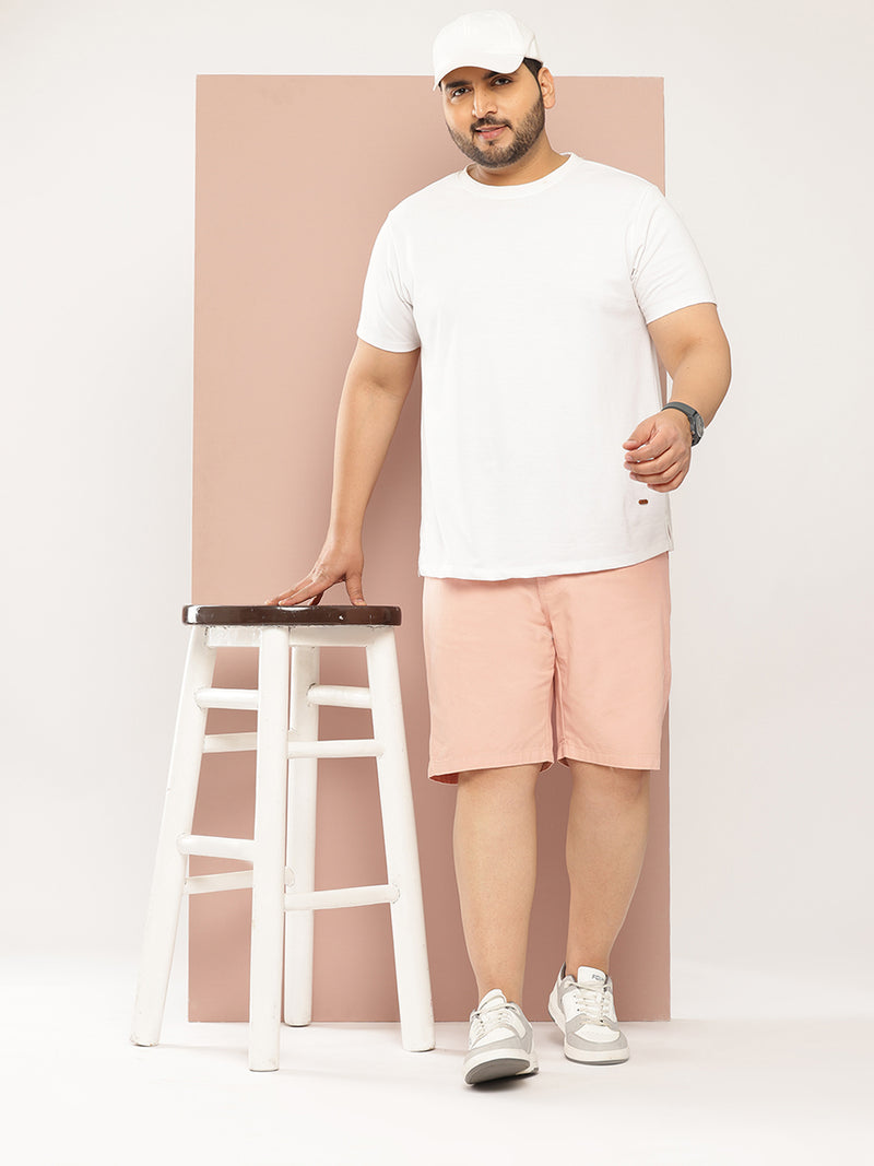 Thomas Scott Men Peach Plus Size Solid Mid Rise Regular Fit Cotton Chino Shorts