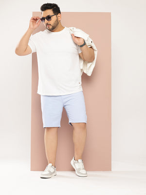 Thomas Scott Men Sky Blue Plus Size Solid Mid Rise Regular Fit Cotton Chino Shorts