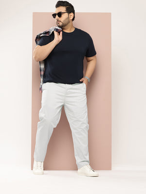 Grey Plus Size Smart Easy Wash Pure Cotton Chinos Trouser For Men