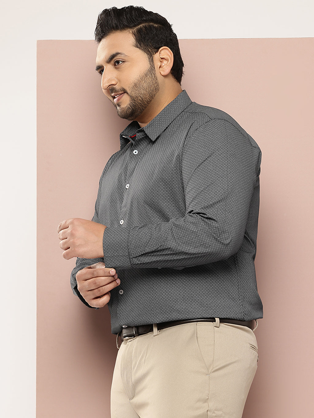 Thomas Scott Men Black Plus Size Regular Fit Long Sleeves Geometric Printed Formal Shirt