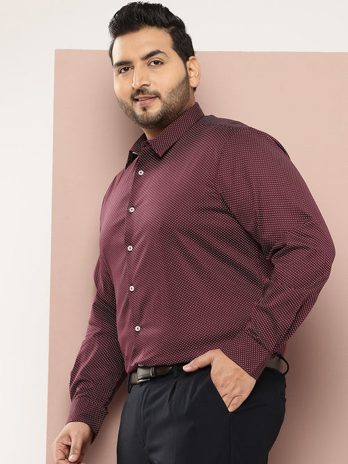 Thomas Scott Men Maroon Plus Size Regular Fit Long Sleeves Micro Ditsy Printed Formal Shirt