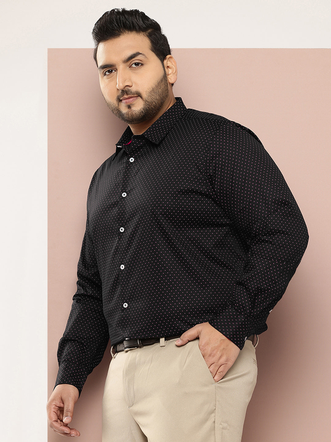 Zed Black Plus Size Regular Fit Long Sleeves Micro Ditsy Printed Formal Shirt