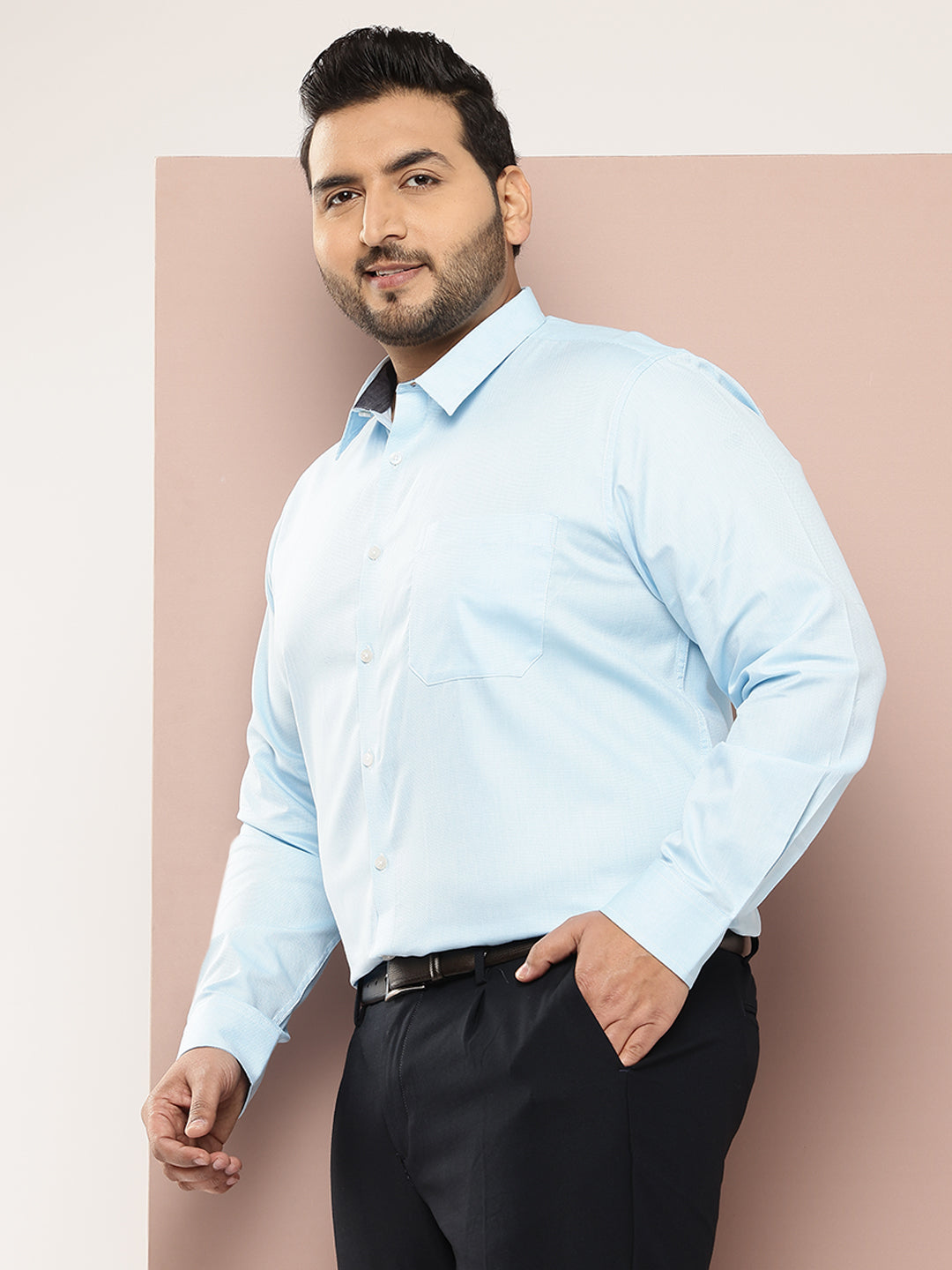 Thomas Scott Men Light Blue Plus Size Regular Fit Long Sleeves Micro Ditsy Printed Formal Shirt