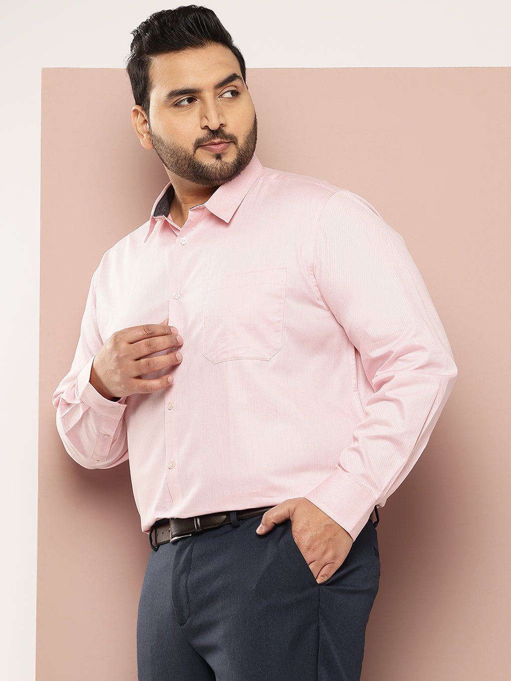 Thomas Scott Men Pink Plus Size Regular Fit Long Sleeves Micro Ditsy Printed Formal Shirt