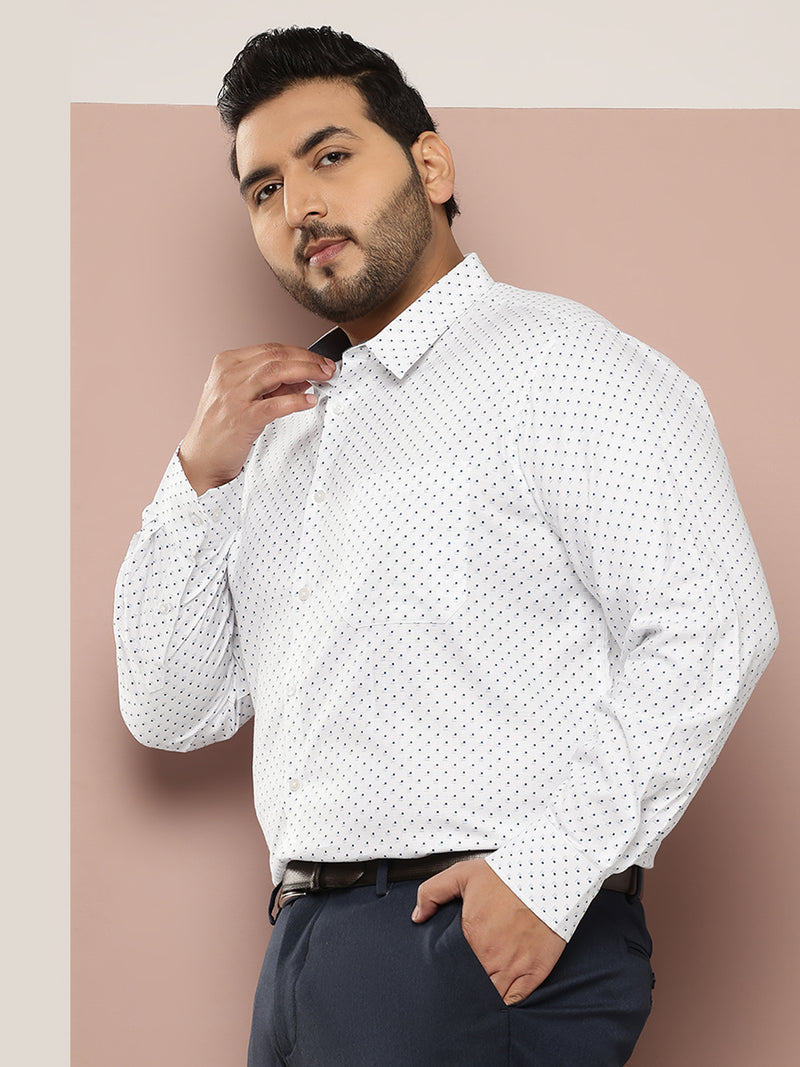 Thomas Scott Men White Plus Size Regular Fit Long Sleeves Polka Dots Printed Formal Shirt