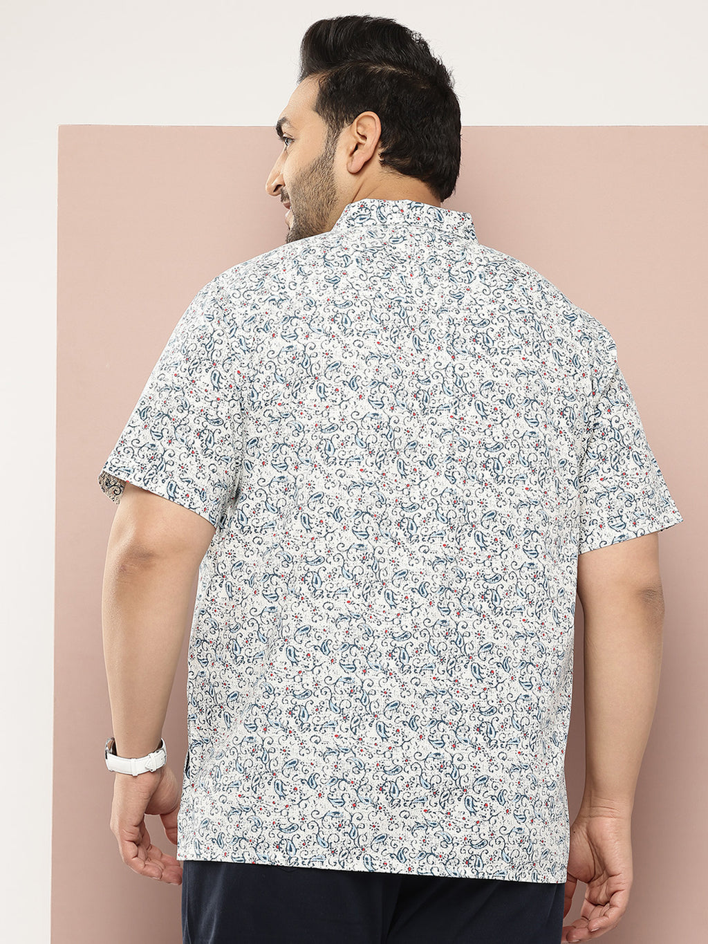 Thomas Scott Men White Plus Size Regular Fit Short Sleeves Ethnic Motifs Printed Casual Shirt