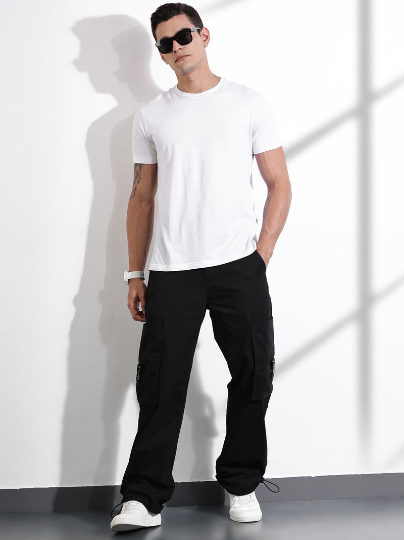 Thomas Scott Men Black Cotton Mid-Rise Original Cargo Trouser