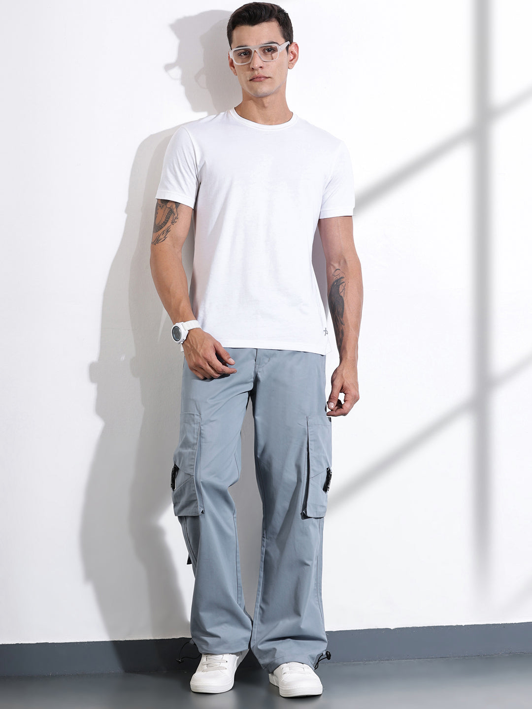 Thomas Scott Men Mid Blue Cotton Mid-Rise Original Cargo Trouser