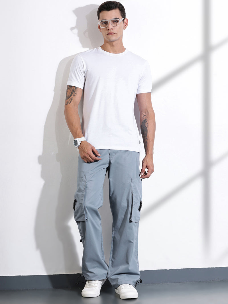 Thomas Scott Men Mid Blue Cotton Mid-Rise Original Cargo Trouser