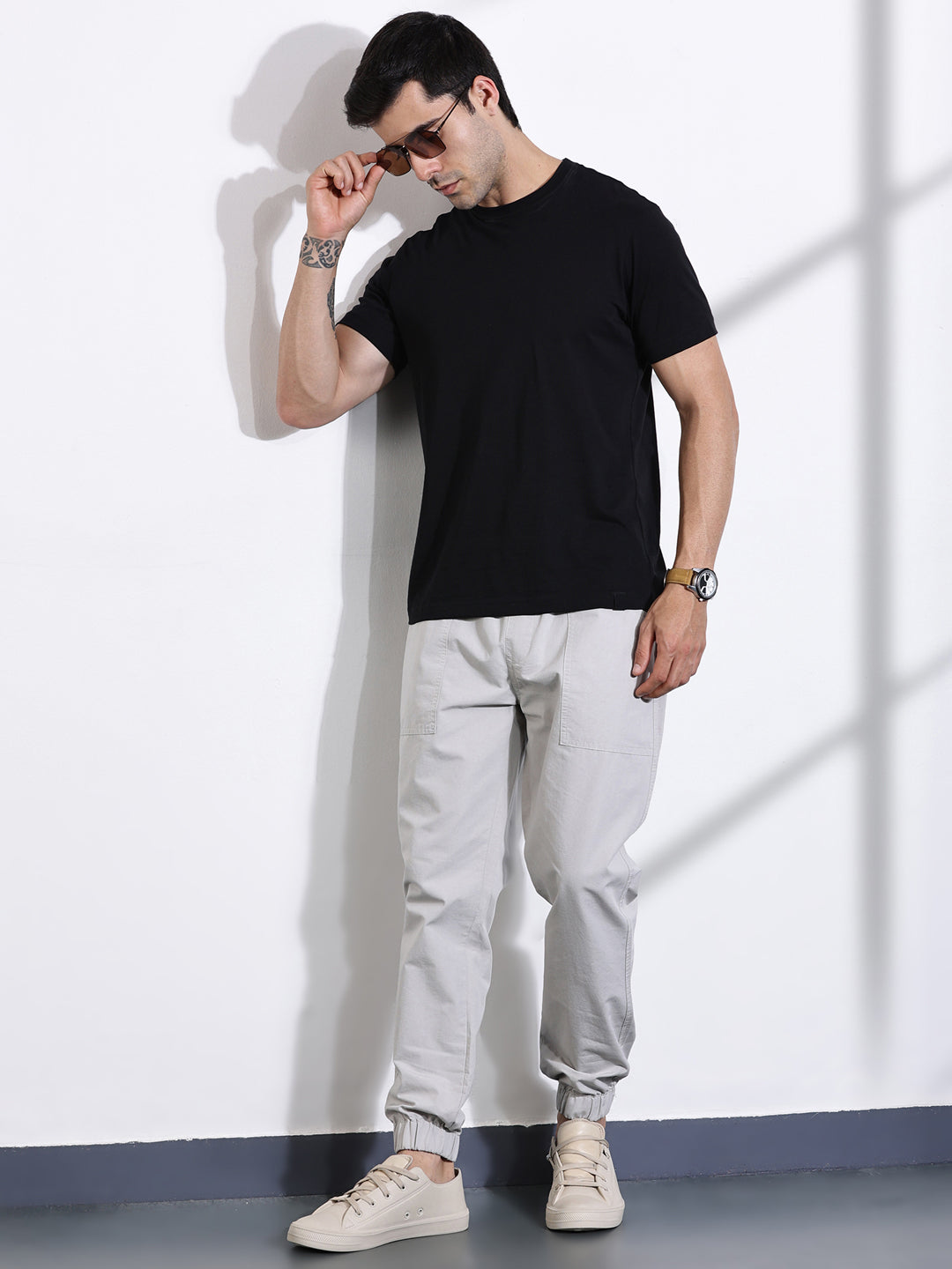 Thomas Scott Men Grey Classic Slim Fit Joggers Trouser