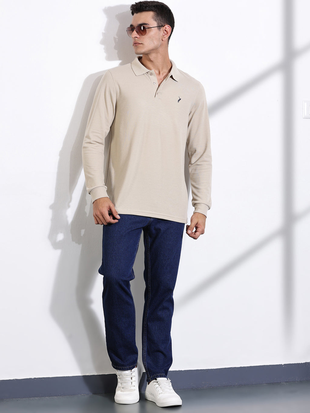 Thomas Scott Men Beige Solid Polo Collar T-shirt