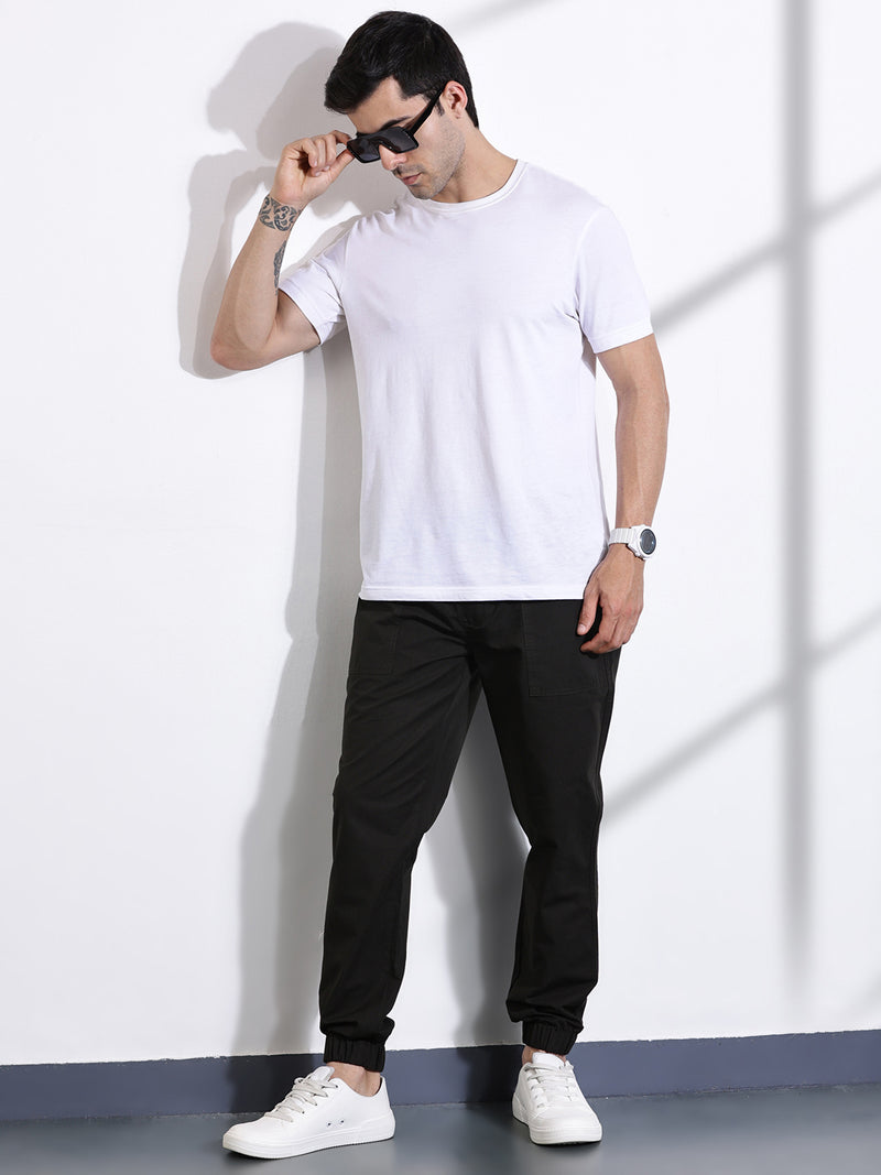 Thomas Scott Men Olive Classic Slim Fit Mid-Rise Cotton Joggers Trouser