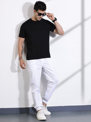 Thomas Scott Men White Classic Slim Fit Joggers Trouser
