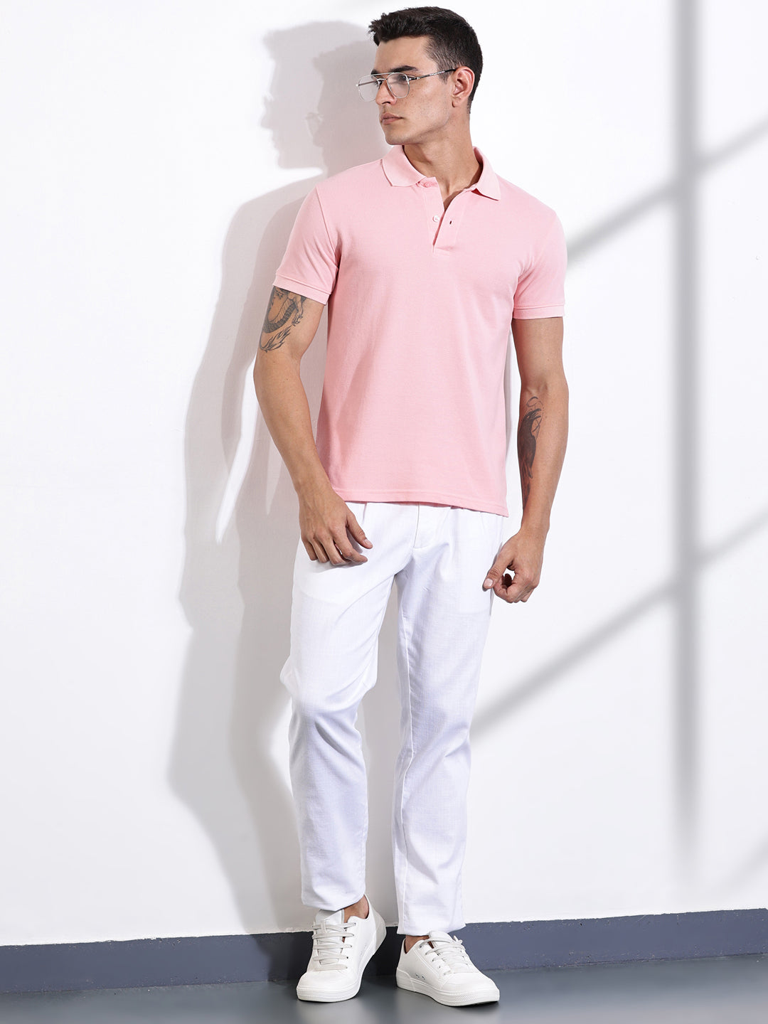 Thomas Scott Men Pink Typography Printed Polo Collar Cotton T-shirt