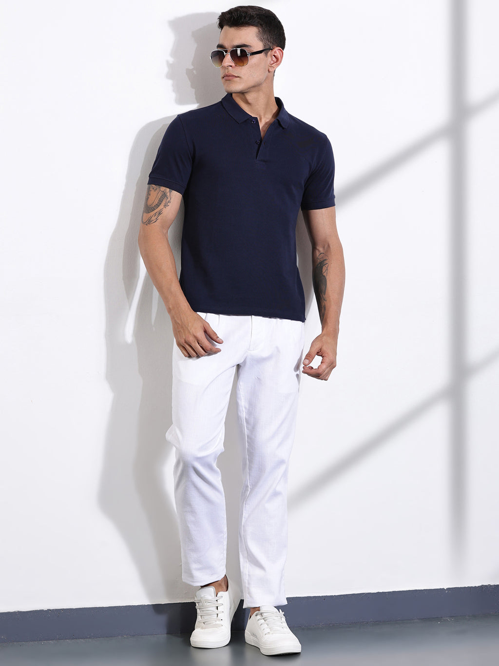 Thomas Scott Men Royal Blue Solid Polo Collar Cotton T-shirt