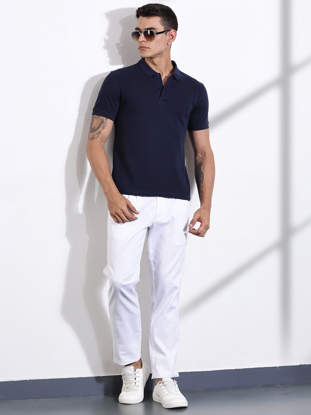 Thomas Scott Men Royal Blue Solid Polo Collar Cotton T-shirt