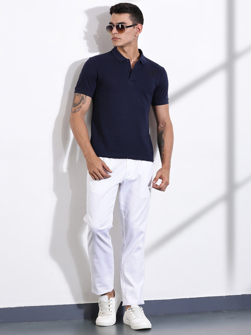 Thomas Scott Men Royal Blue Solid Polo Collar Cotton T-shirt