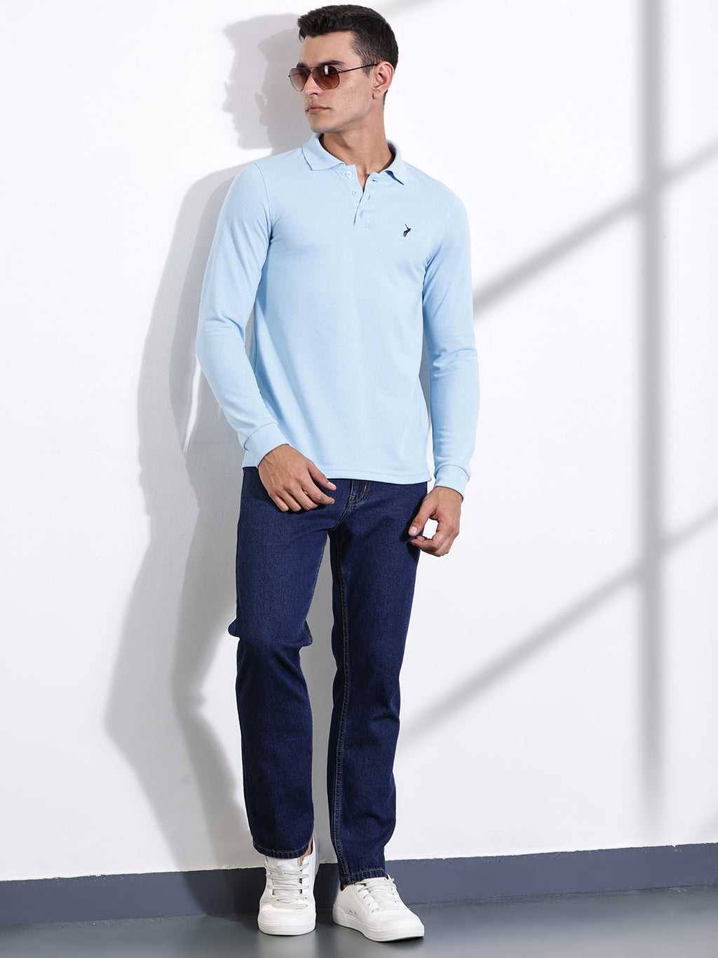 Thomas Scott Men Blue Solid Polo Collar T-shirt