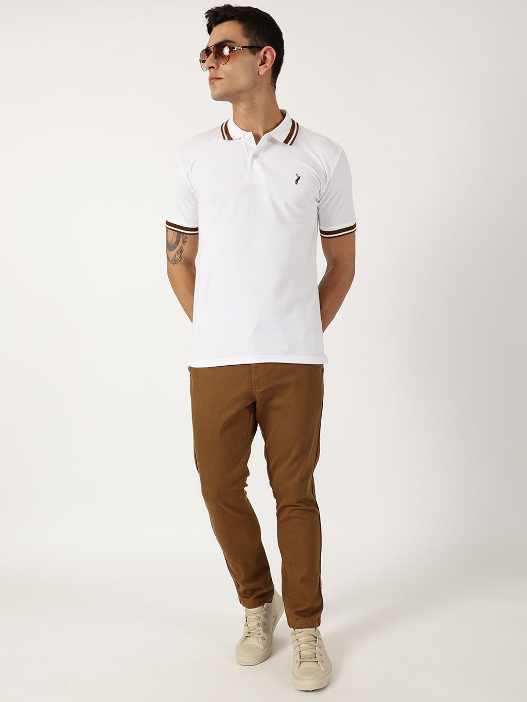Thomas Scott Men White Solid Polo Collar Cotton T-shirt