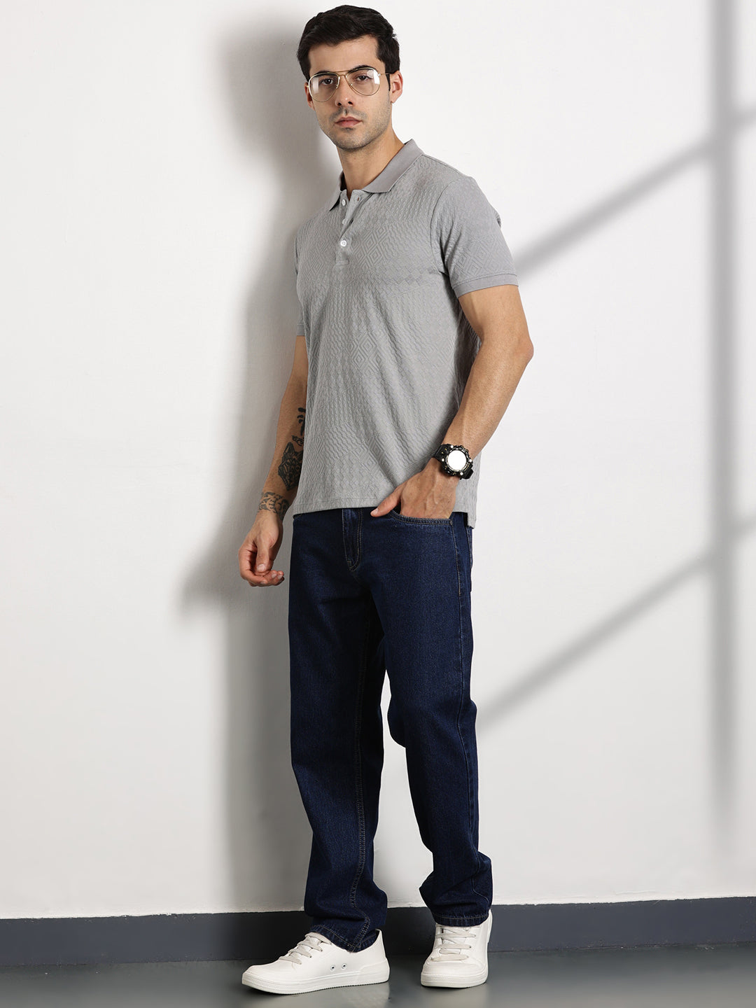 Thomas Scott Men Grey Polo Collar T-shirt