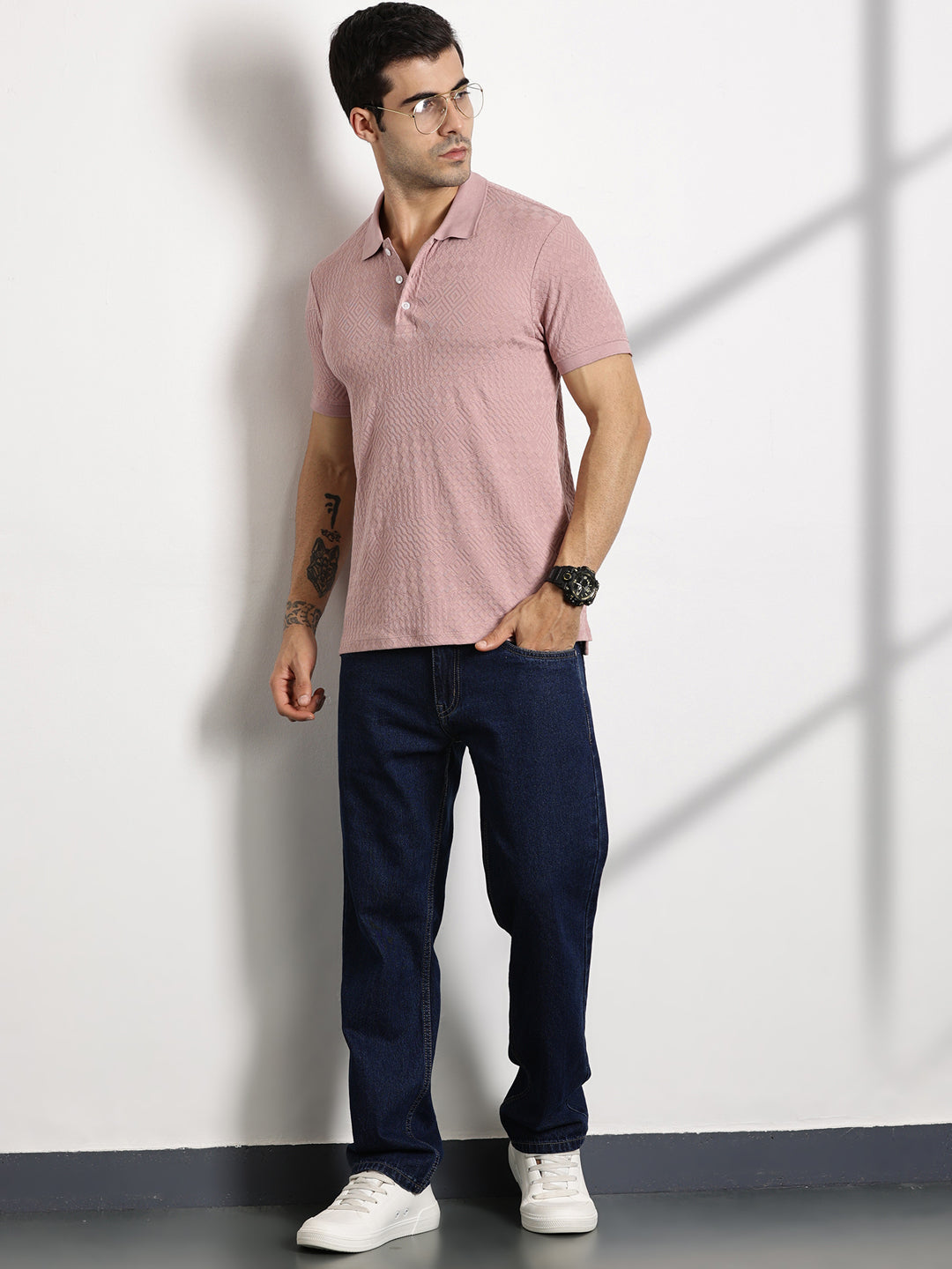 Thomas Scott Men Pink Polo Collar Pockets T-shirt