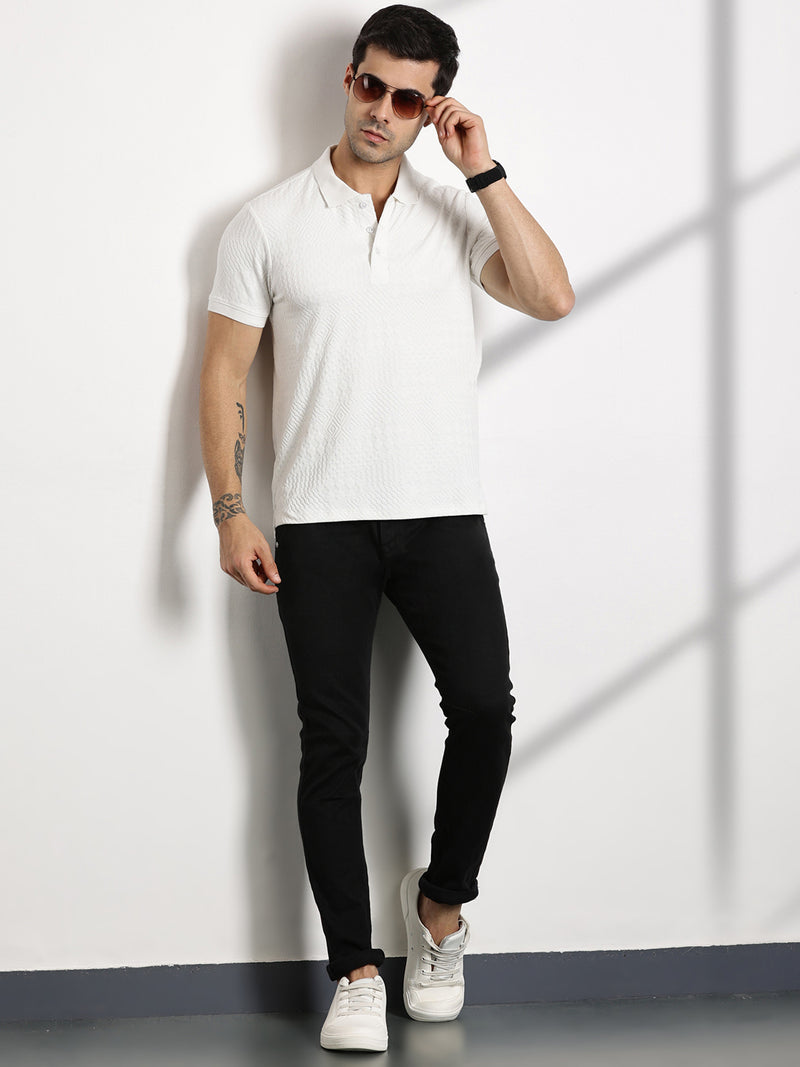 Thomas Scott Men White Polo Collar Pockets T-shirt