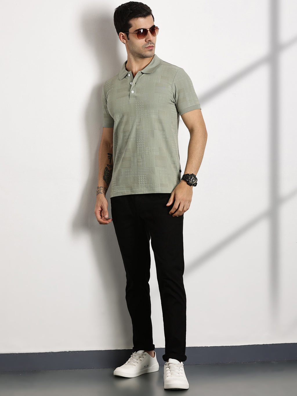Thomas Scott Men Pista Textured Polo Collar Regular Fit T-shirt