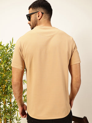 Khaki Anti Odour Solid Round Neck T-Shirt