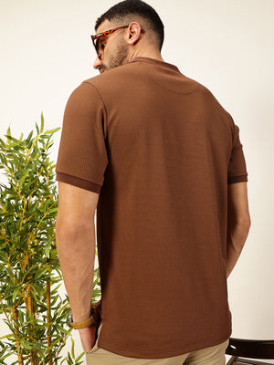 Thomas Scott Men Coffee Brown Anti Odour Solid Polo Collar T-Shirt