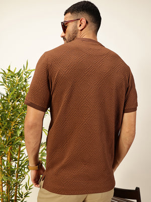 Coffee Brown Anti Odour Solid Polo Collar Tshirt For Men