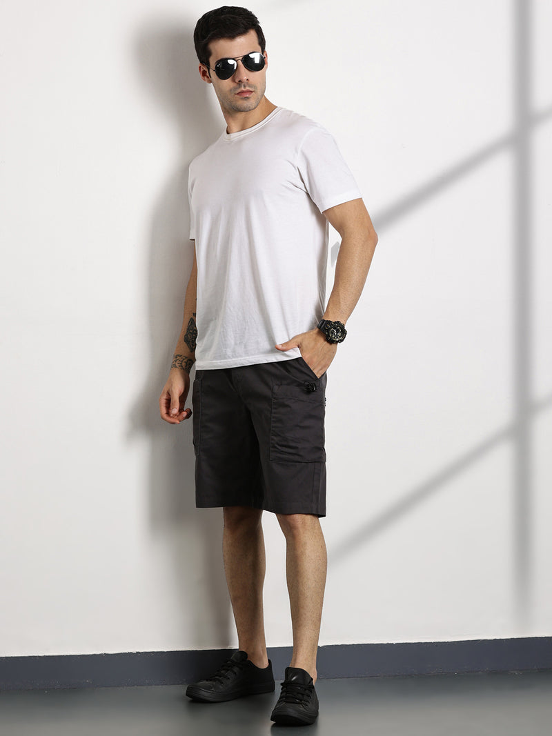 Thomas Scott Men Dark Grey Relaxed Fit Outdoor Cargo Shorts