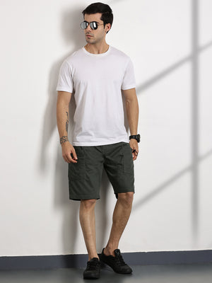 Thomas Scott Men Olive Relaxed Fit Outdoor Cargo Shorts