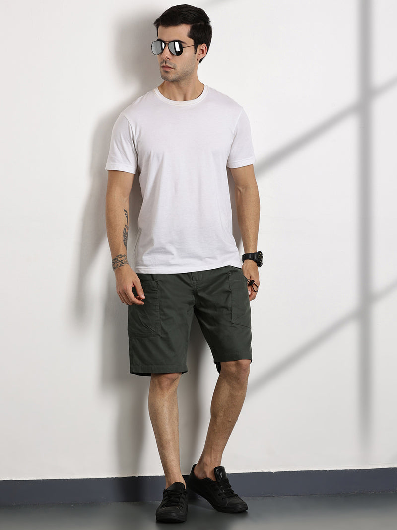 Thomas Scott Men Olive Relaxed Fit Outdoor Cargo Shorts