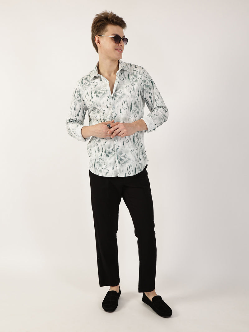 Thomas Scott Men Green Premium Abstract Printed Casual Shirt