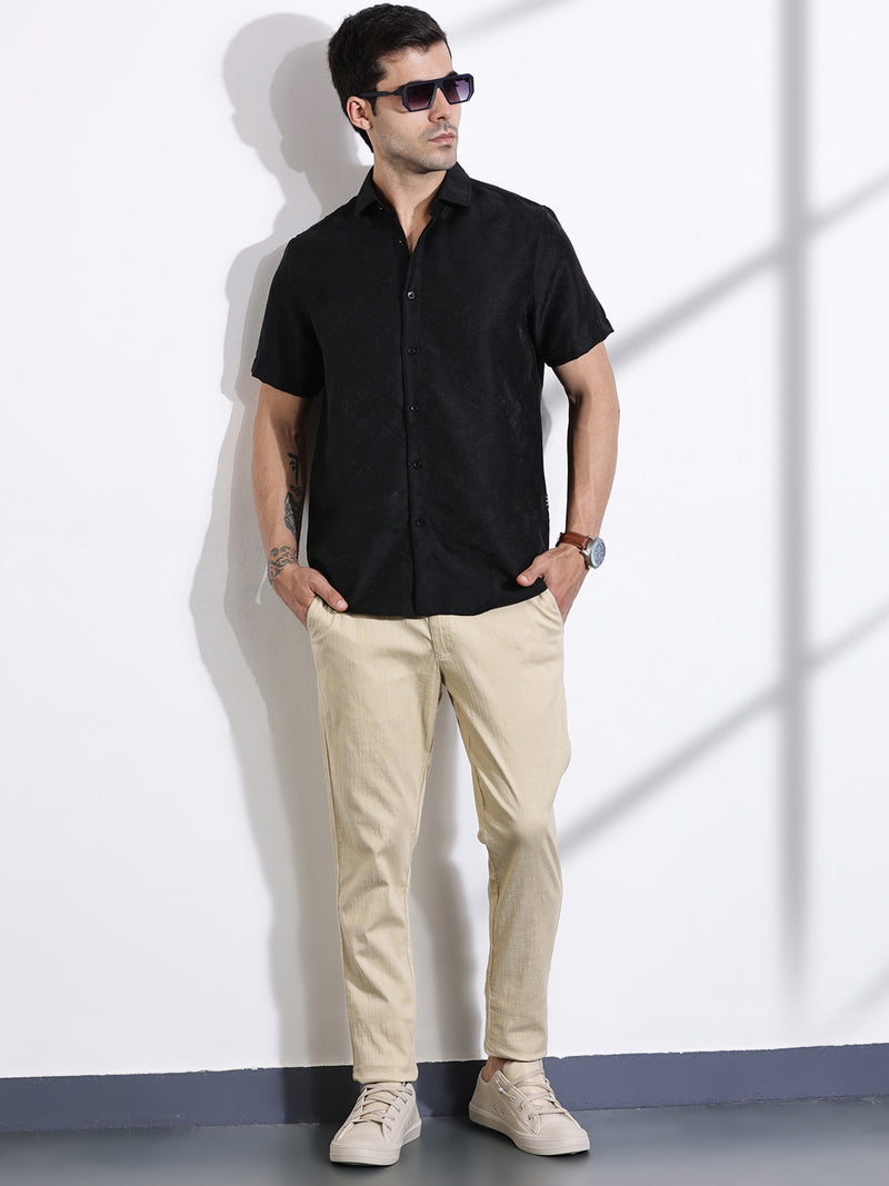 Thomas Scott Men Black Slim Fit Geometric Print Casual Shirt