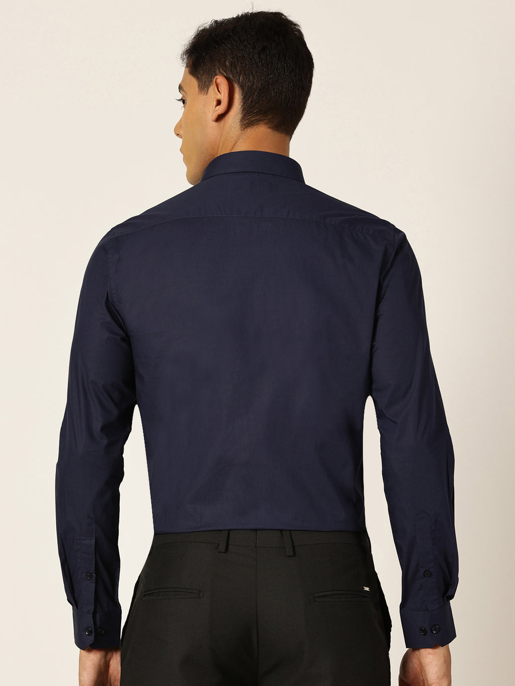 Thomas Scott Men NavyBlue Slim Fit Solid Cotton Formal Shirt