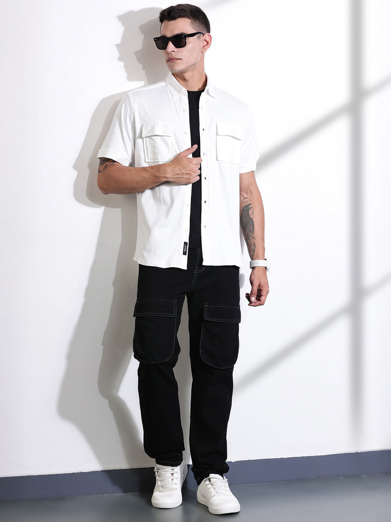 Thomas Scott Men White Slim Fit Solid Casual Shirt
