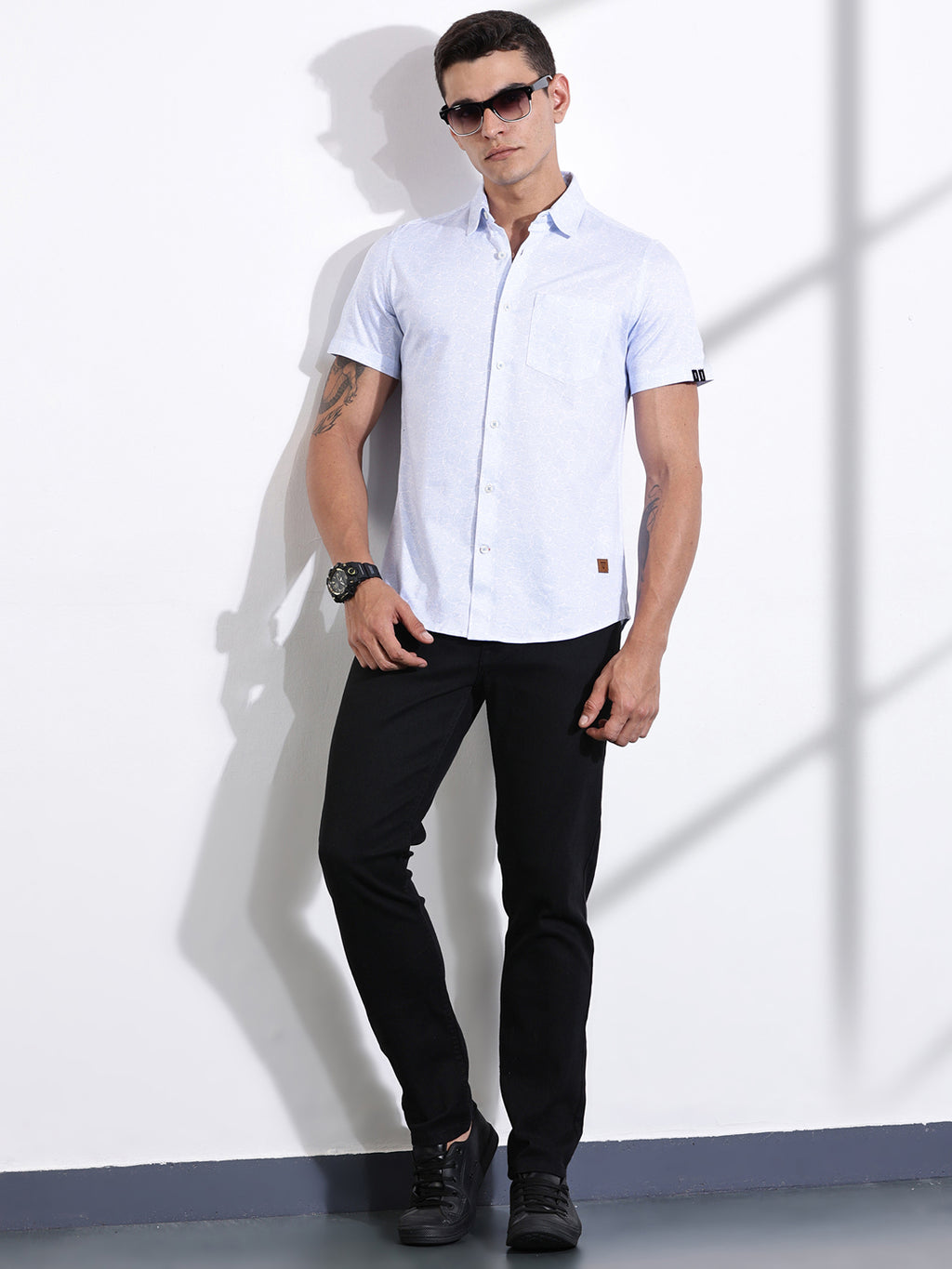 Thomas Scott Men LightBlue Slim Fit Ethnic Motifs Printed Casual Shirt