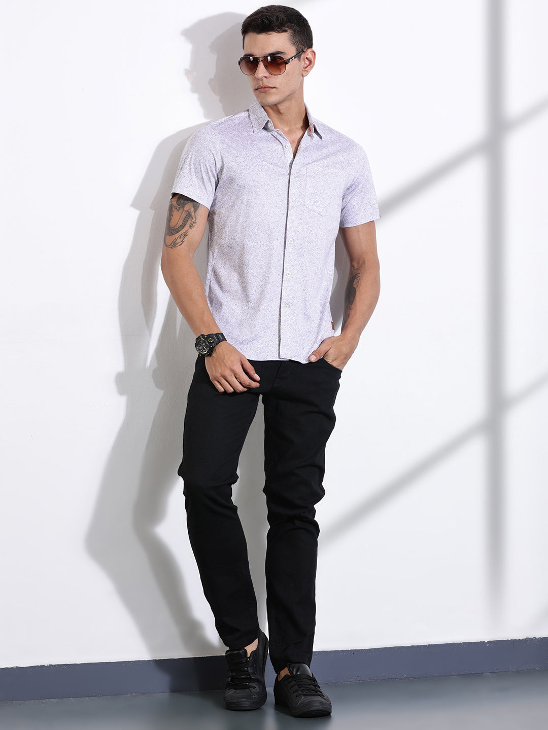 Thomas Scott Men Grey Slim Fit Abstract Printed Casual Shirt