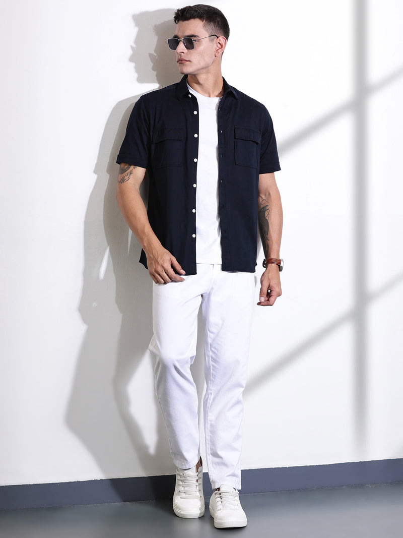 Thomas Scott Men Black Slim Fit Short Sleeve Solid Cotton Knitted Shirt