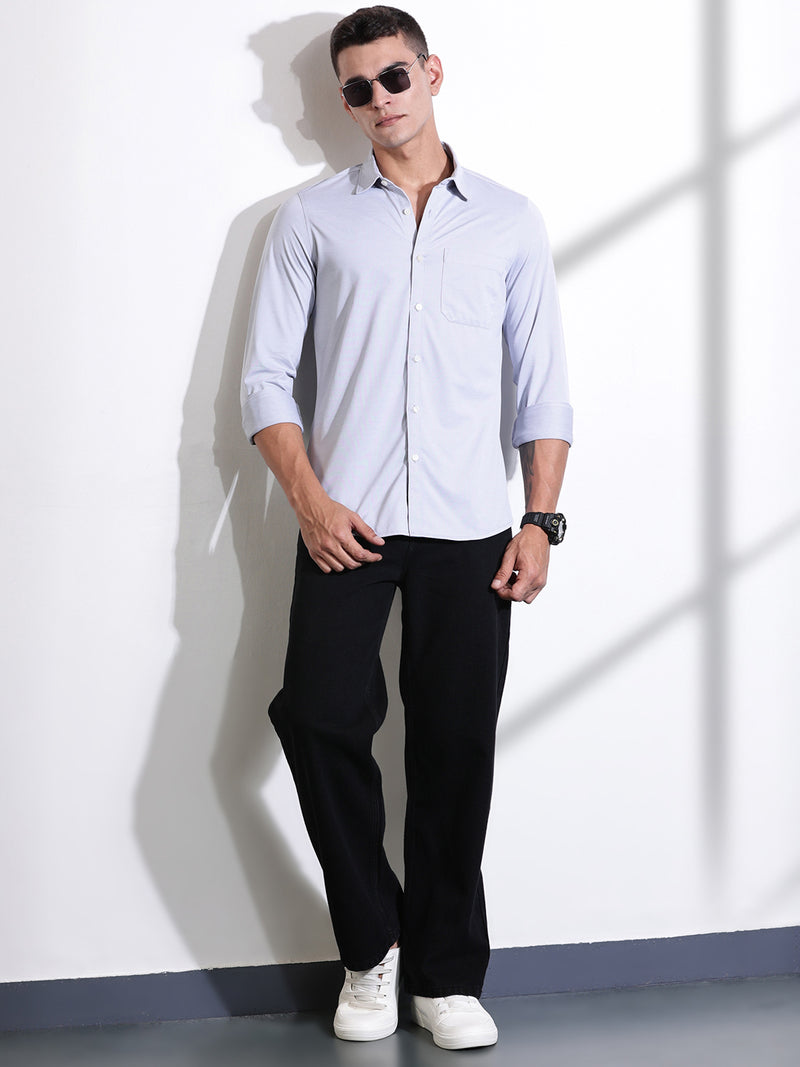 Thomas Scott Men LightGrey Slim Fit Solid Casual Shirt