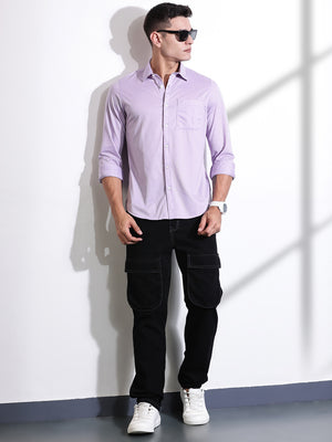 Purple Slim Fit Solid Casual Shirt