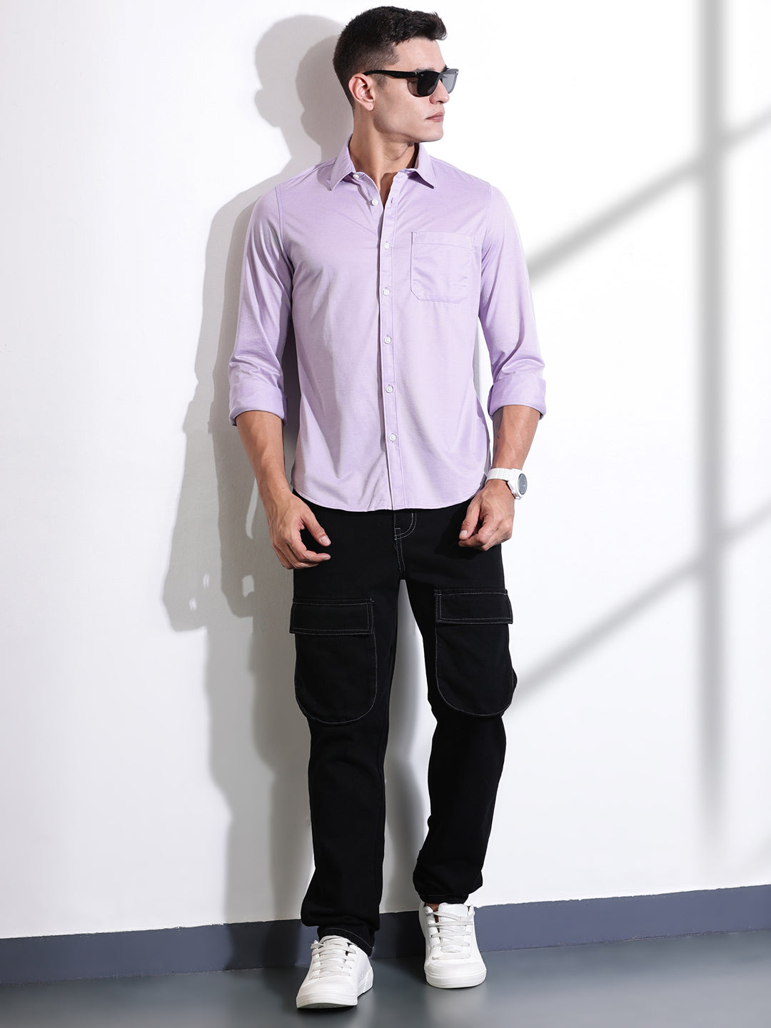 Purple Slim Fit Solid Casual Shirt