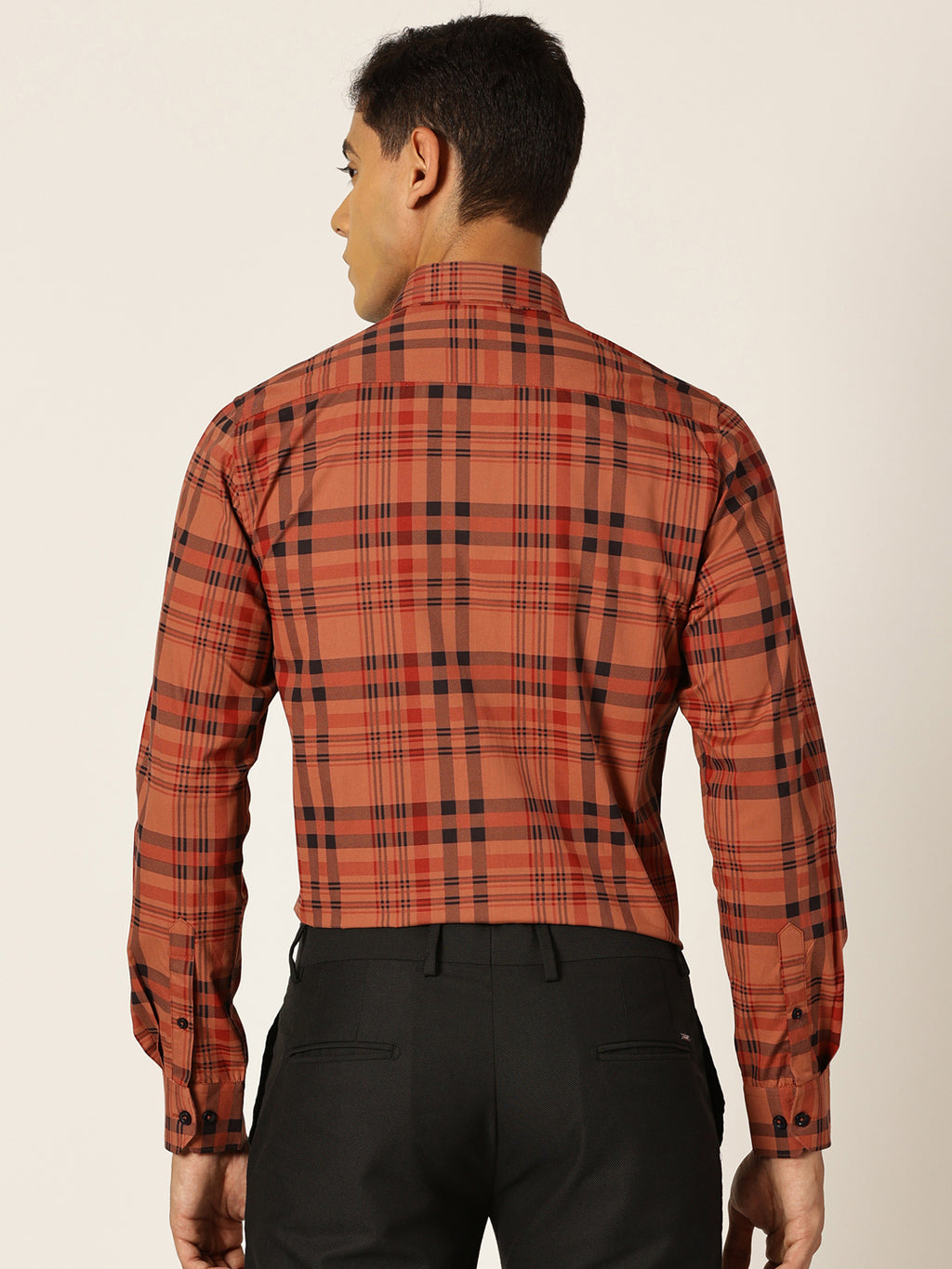 Thomas Scott Men Red Slim Fit Windowpane Checked Cotton Formal Shirt